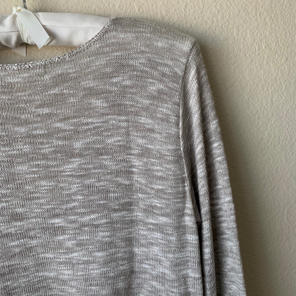 Gray Merle V-Neck Sweater Top with CrissCross Accent and Split Sleeve at Wrist S - Picture 11 of 11